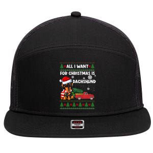 All I Want For Christmas Is Dachshund Ugly Christmas Sweater Gift 7 Panel Mesh Trucker Snapback Hat