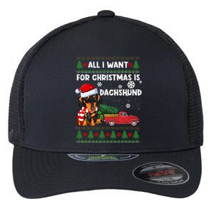 All I Want For Christmas Is Dachshund Ugly Christmas Sweater Gift Flexfit Unipanel Trucker Cap