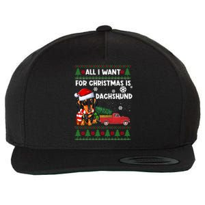 All I Want For Christmas Is Dachshund Ugly Christmas Sweater Gift Wool Snapback Cap