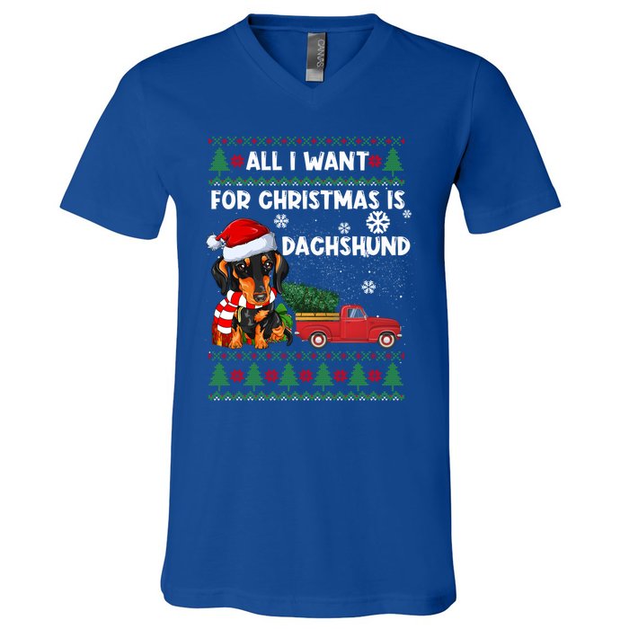 All I Want For Christmas Is Dachshund Ugly Christmas Sweater Gift V-Neck T-Shirt