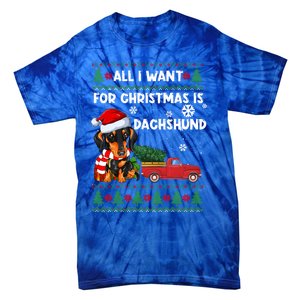 All I Want For Christmas Is Dachshund Ugly Christmas Sweater Gift Tie-Dye T-Shirt