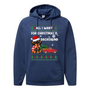 All I Want For Christmas Is Dachshund Ugly Christmas Sweater Gift Performance Fleece Hoodie