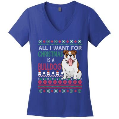 All I Want For Christmas Is A Bulldog Gift Women's V-Neck T-Shirt