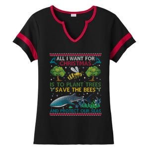 All I Want For Christmas Plant Trees Save Bees Protect Seas Gift Ladies Halftime Notch Neck Tee