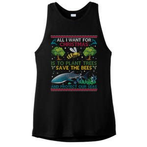 All I Want For Christmas Plant Trees Save Bees Protect Seas Gift Ladies PosiCharge Tri-Blend Wicking Tank