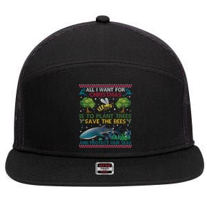 All I Want For Christmas Plant Trees Save Bees Protect Seas Gift 7 Panel Mesh Trucker Snapback Hat