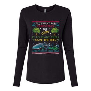 All I Want For Christmas Plant Trees Save Bees Protect Seas Gift Womens Cotton Relaxed Long Sleeve T-Shirt