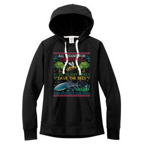 All I Want For Christmas Plant Trees Save Bees Protect Seas Gift Women's Fleece Hoodie