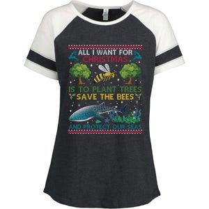 All I Want For Christmas Plant Trees Save Bees Protect Seas Gift Enza Ladies Jersey Colorblock Tee