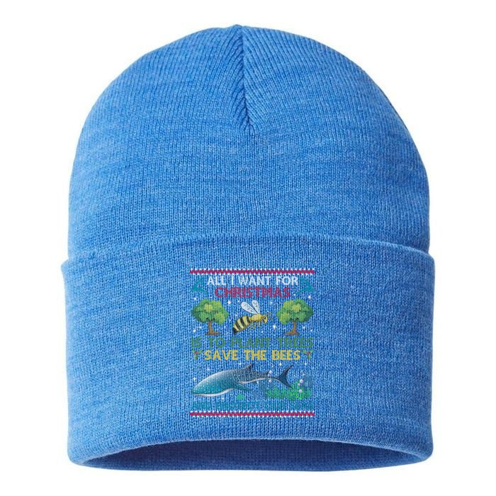 All I Want For Christmas Plant Trees Save Bees Protect Seas Gift Sustainable Knit Beanie