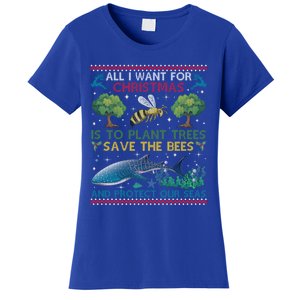 All I Want For Christmas Plant Trees Save Bees Protect Seas Gift Women's T-Shirt