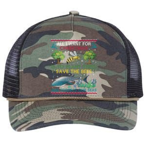 All I Want For Christmas Plant Trees Save Bees Protect Seas Gift Retro Rope Trucker Hat Cap