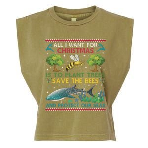 All I Want For Christmas Plant Trees Save Bees Protect Seas Gift Garment-Dyed Women's Muscle Tee