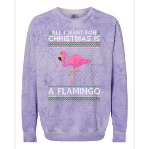 All I Want For Christmas Is A Flamingo Ugly Xmas Holiday Funny Gift Colorblast Crewneck Sweatshirt