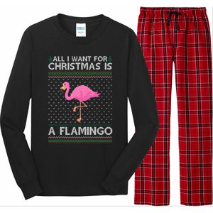 All I Want For Christmas Is A Flamingo Ugly Xmas Holiday Funny Gift Long Sleeve Pajama Set