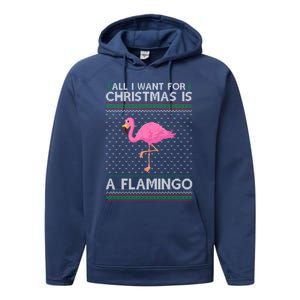 All I Want For Christmas Is A Flamingo Ugly Xmas Holiday Funny Gift Performance Fleece Hoodie