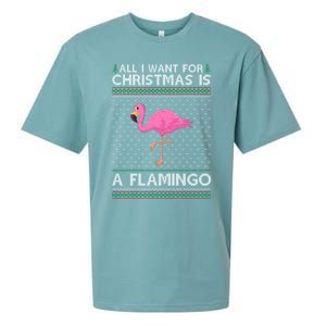 All I Want For Christmas Is A Flamingo Ugly Xmas Holiday Funny Gift Sueded Cloud Jersey T-Shirt