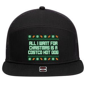 All I Want For Christmas Is A Costco Hot Dog Christmas Sweater 7 Panel Mesh Trucker Snapback Hat