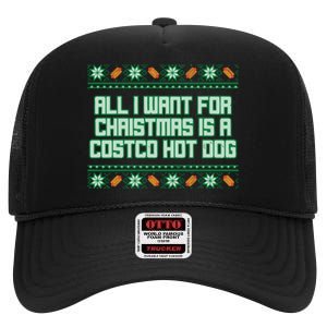 All I Want For Christmas Is A Costco Hot Dog Christmas Sweater High Crown Mesh Back Trucker Hat