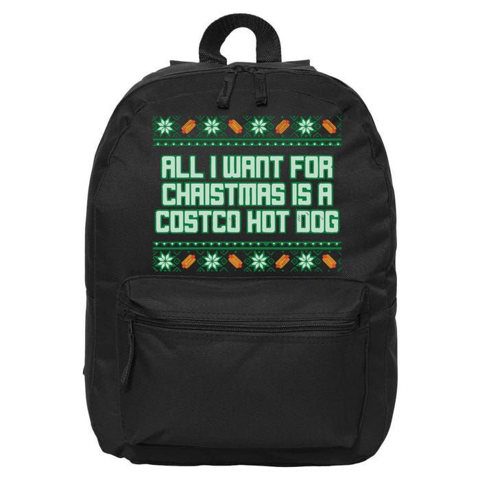 All I Want For Christmas Is A Costco Hot Dog Christmas Sweater 16 in Basic Backpack