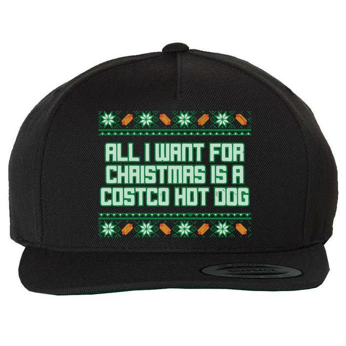 All I Want For Christmas Is A Costco Hot Dog Christmas Sweater Wool Snapback Cap