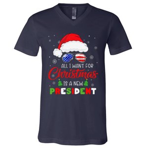 All I Want For Christmas Is A New President Xmas USA Santa V-Neck T-Shirt