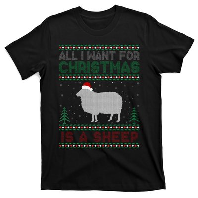 All I Want for Xmas is a Sheep Ugly Christmas Sweater T-Shirt