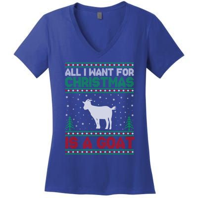 All I Want For Xmas Is A Goat Ugly Christmas Sweater Cool Gift Women's V-Neck T-Shirt