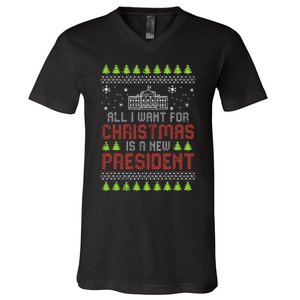 All I Want For Christmas New President Ugly Xmas V-Neck T-Shirt