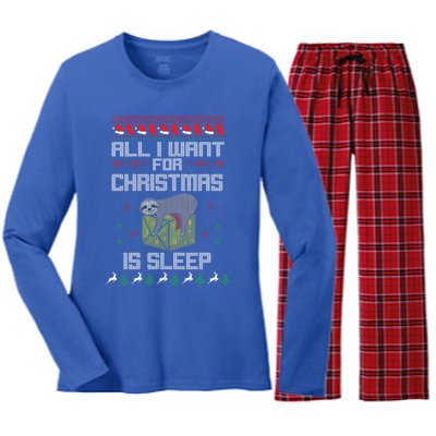 All I Want For Christmas Is Sleep Funny Xmas Pajama Costume Funny Gift Women's Long Sleeve Flannel Pajama Set 