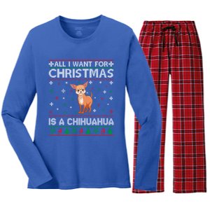 All I Want For Christmas Is A Chihuahua Dog Xmas Sweater Cool Gift Women's Long Sleeve Flannel Pajama Set 