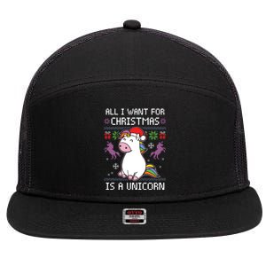 All I Want For Christmas Is A Unicorn Ugly Christmas Gift 7 Panel Mesh Trucker Snapback Hat