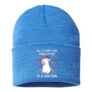 All I Want For Christmas Is A Unicorn Ugly Christmas Gift Sustainable Knit Beanie