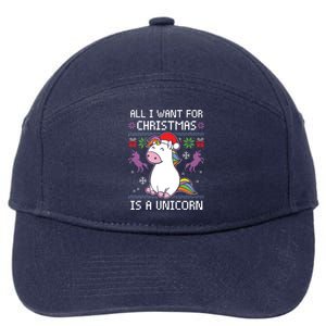 All I Want For Christmas Is A Unicorn Ugly Christmas Gift 7-Panel Snapback Hat