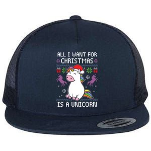 All I Want For Christmas Is A Unicorn Ugly Christmas Gift Flat Bill Trucker Hat