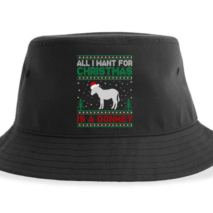 All I Want For Xmas Is A Donkey Ugly Christmas Sweater Gift Sustainable Bucket Hat
