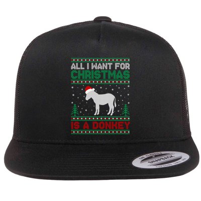 All I Want For Xmas Is A Donkey Ugly Christmas Sweater Gift Flatbill Hat