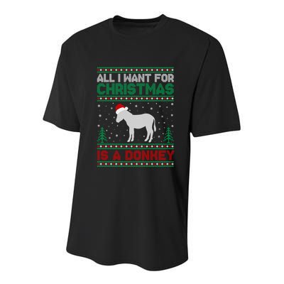 All I Want For Xmas Is A Donkey Ugly Christmas Sweater Gift Youth Performance Sprint T-Shirt