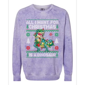 All I Want For Christmas Is A Dinosaur Lights Tree Ugly Xmas Cool Gift Colorblast Crewneck Sweatshirt