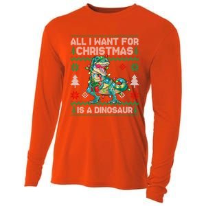 All I Want For Christmas Is A Dinosaur Lights Tree Ugly Xmas Cool Gift Cooling Performance Long Sleeve Crew