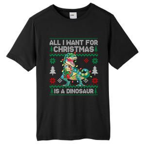 All I Want For Christmas Is A Dinosaur Lights Tree Ugly Xmas Cool Gift Tall Fusion ChromaSoft Performance T-Shirt