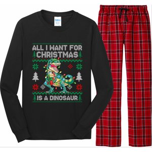 All I Want For Christmas Is A Dinosaur Lights Tree Ugly Xmas Cool Gift Long Sleeve Pajama Set