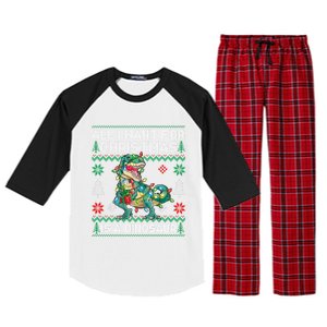 All I Want For Christmas Is A Dinosaur Lights Tree Ugly Xmas Cool Gift Raglan Sleeve Pajama Set