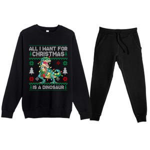 All I Want For Christmas Is A Dinosaur Lights Tree Ugly Xmas Cool Gift Premium Crewneck Sweatsuit Set