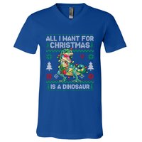 All I Want For Christmas Is A Dinosaur Lights Tree Ugly Xmas Cool Gift V-Neck T-Shirt