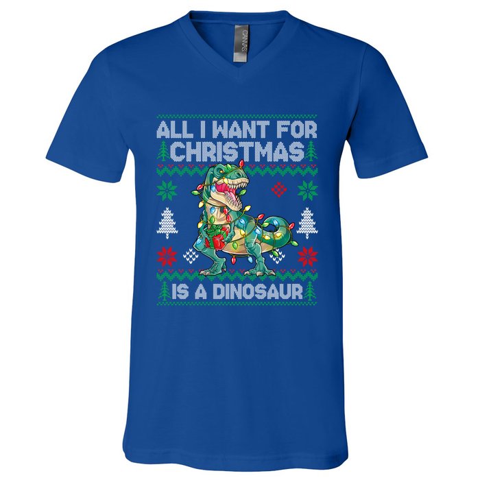 All I Want For Christmas Is A Dinosaur Lights Tree Ugly Xmas Cool Gift V-Neck T-Shirt