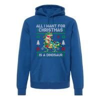 All I Want For Christmas Is A Dinosaur Lights Tree Ugly Xmas Cool Gift Premium Hoodie