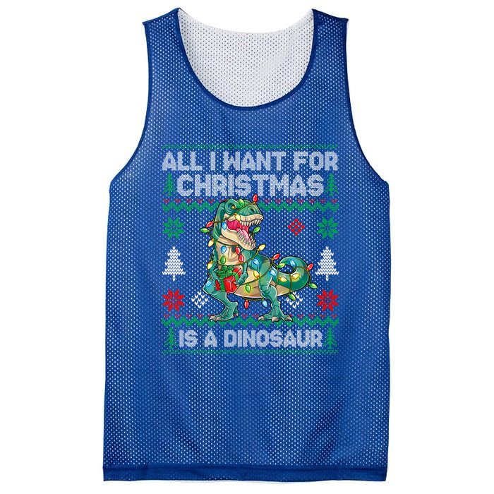 All I Want For Christmas Is A Dinosaur Lights Tree Ugly Xmas Cool Gift Mesh Reversible Basketball Jersey Tank