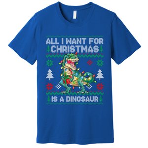 All I Want For Christmas Is A Dinosaur Lights Tree Ugly Xmas Cool Gift Premium T-Shirt