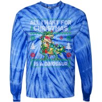 All I Want For Christmas Is A Dinosaur Lights Tree Ugly Xmas Cool Gift Tie-Dye Long Sleeve Shirt